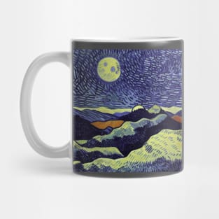 Night sky and bright moon painting, Vincent van Gogh style, oil on canvas Mug